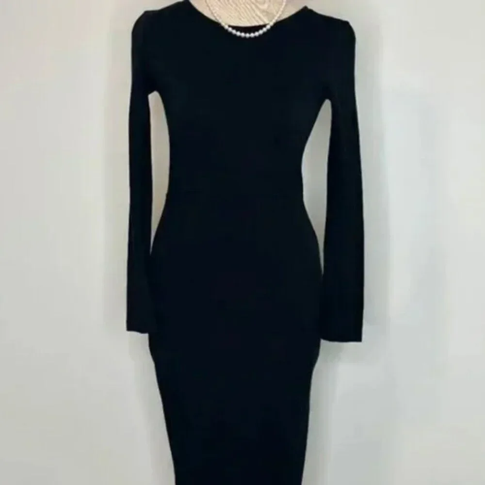 J. Crew Women's Black Knit Sheath Long Sleeve Preppy Classic Dress Style H8329